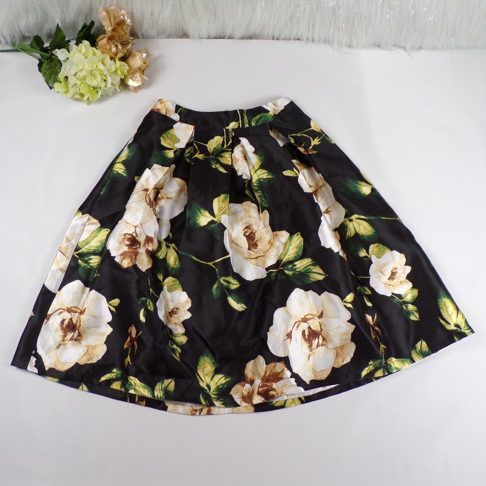 Forever 21 Midi Floral Satin Skirt